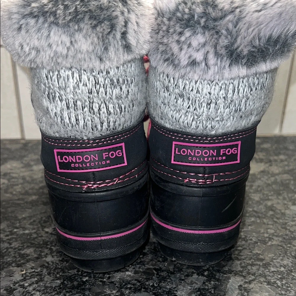 Size 11 London Fog Black and Pink Fur-Lined Boots. Like new.